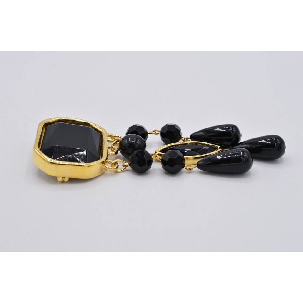 Givenchy Vintage 5" Crystal Pin Brooch Gold Black Chunky Heavy Signed 80s BinAC - Picture 4 of 7